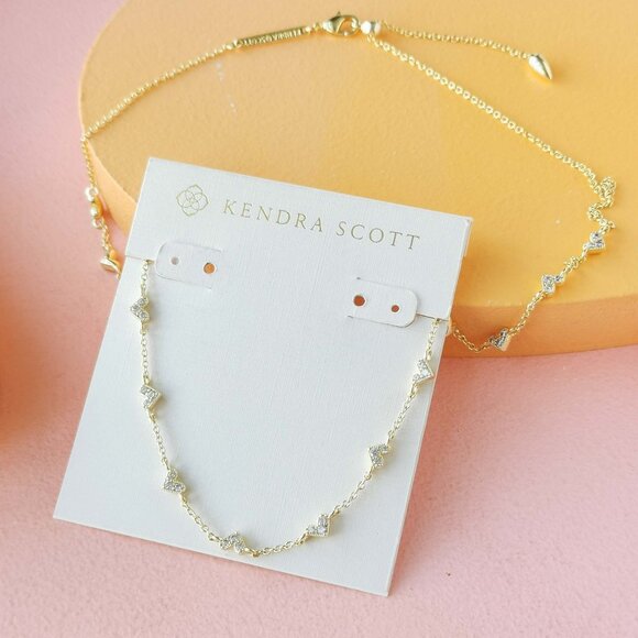 Kendra Scott - Haven Heart White Crystal Gold Strand Necklace - NEW - Picture 3 of 3